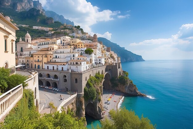 Landscape with Atrani town at famous amalfi coast Italy