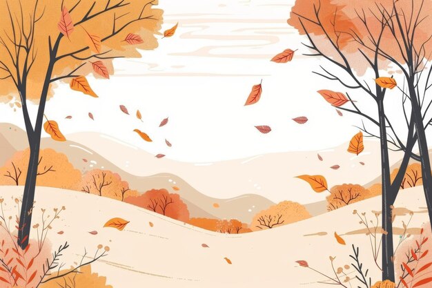 Photo a landscape with autumn leaves and a mountain in the background
