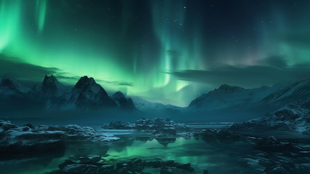 Landscape with beautiful aurora sky Generative AI