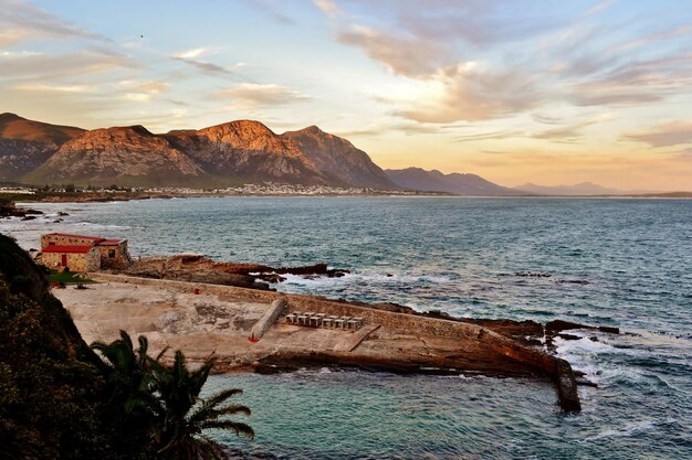 Landscape with a beautiful sunset over Mountains in Hermanus