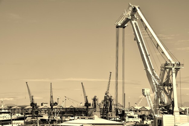 landscape with the Cape Town Harbor in sepia