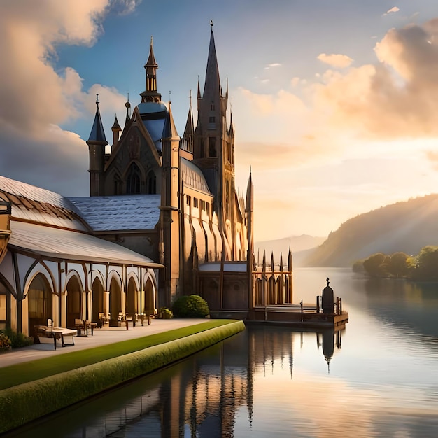 landscape with castle and clouds lake