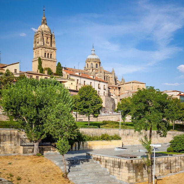 スペイン、サラマンカの都市公園と大聖堂のある風景