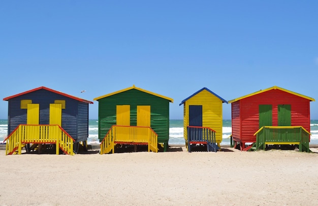 Landscape with colorful changing huts in Muizenberg