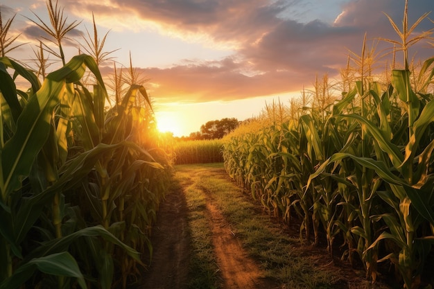 Landscape with corn plantation agriculture concept Generative AI