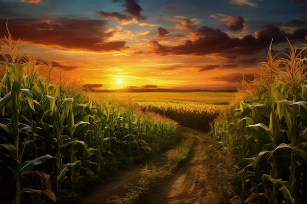 Landscape with corn plantation agriculture concept Generative AI