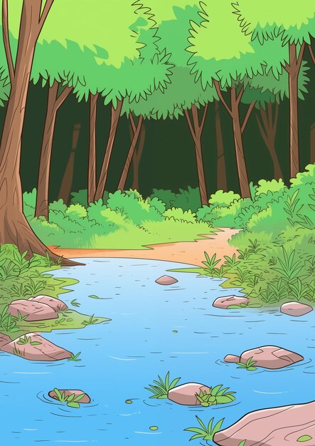 Landscape with Forest River Illustration