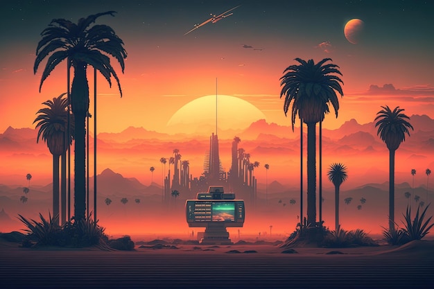 Photo landscape with futuristic city on an unknown planet generative ai