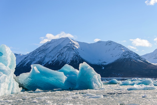 Landscape with glacier in Svalbard at summer time. Sunny weather.