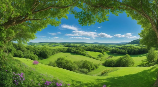 landscape with grass and sky landscape with fields panoramic view of green field landscape