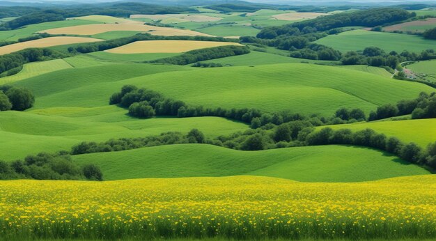 草と空の風景 野の風景 緑の野の風景のパノラマ