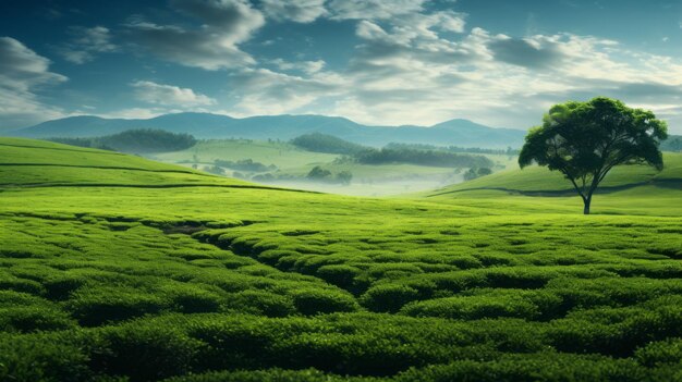 Photo landscape with green fields on a clear sunny day