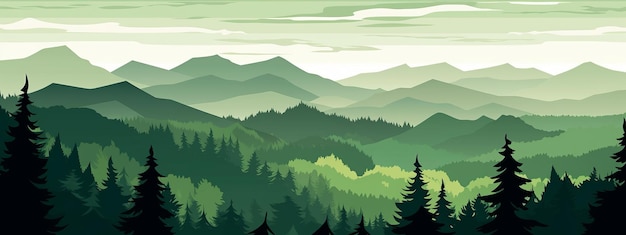 Photo landscape with green silhouettes of mountains hill view generative ai