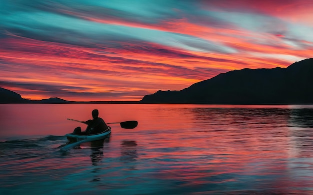 Landscape with lake and kayak