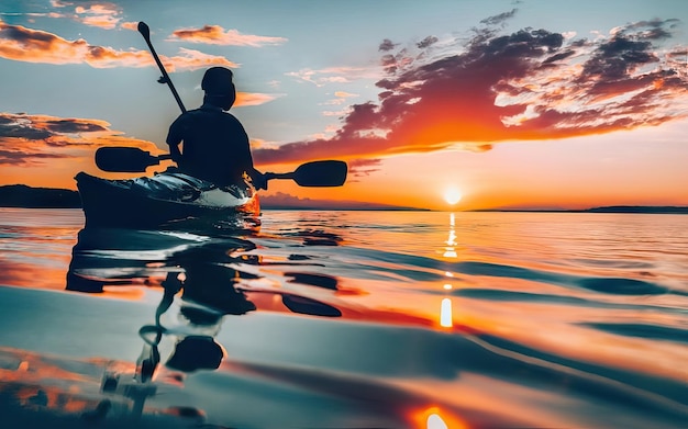 Photo landscape with lake and kayak