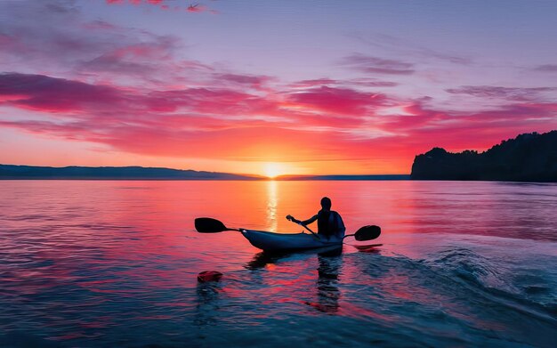 Landscape with lake and kayak