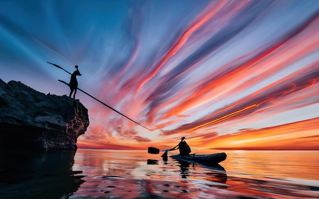 Landscape with lake and kayak