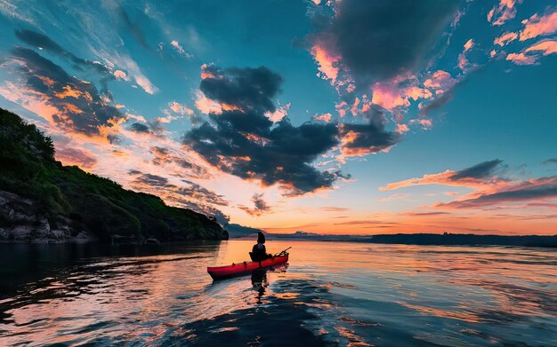 Landscape with lake and kayak