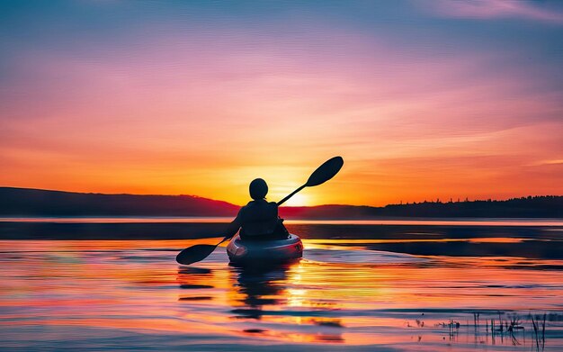 Foto paesaggio con lago e kayak