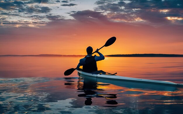 Photo landscape with lake and kayak