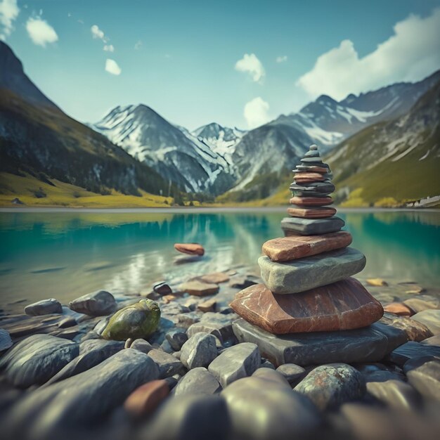 Photo landscape with lake and mountains