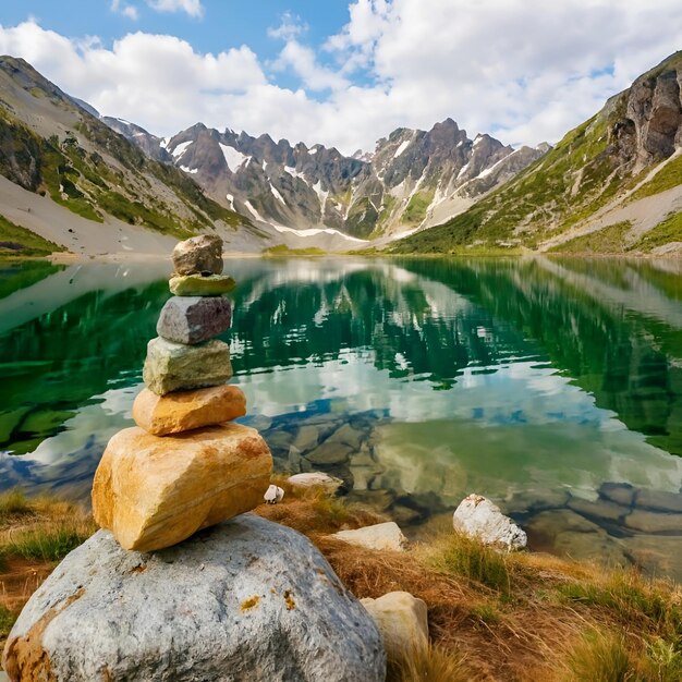 Photo landscape with lake and mountains