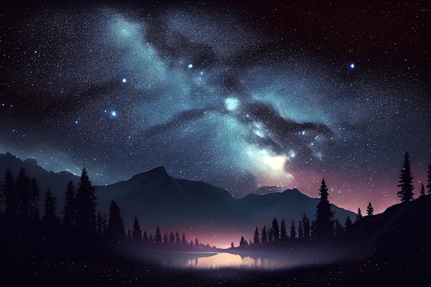 Landscape with Milky way galaxy Night sky with stars Generative Ai