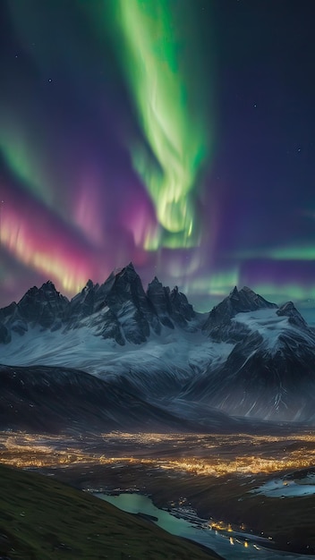 Landscape with mountains and Aurora