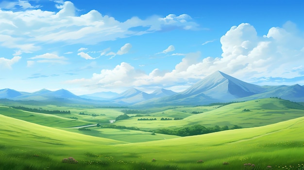 a landscape with mountains and clouds.