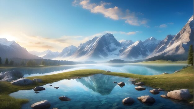 Landscape with mountains and a lake beautiful