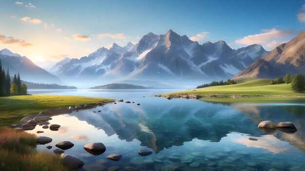 Landscape with mountains and a lake beautiful