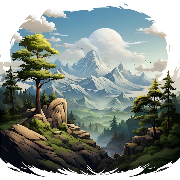 Пейзаж с горами и соснами векторная иллюстрация eps10