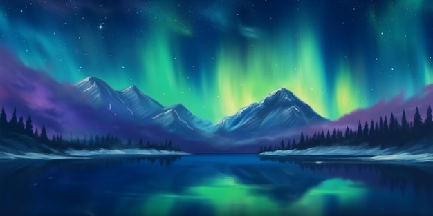 A landscape with the northern lights on it