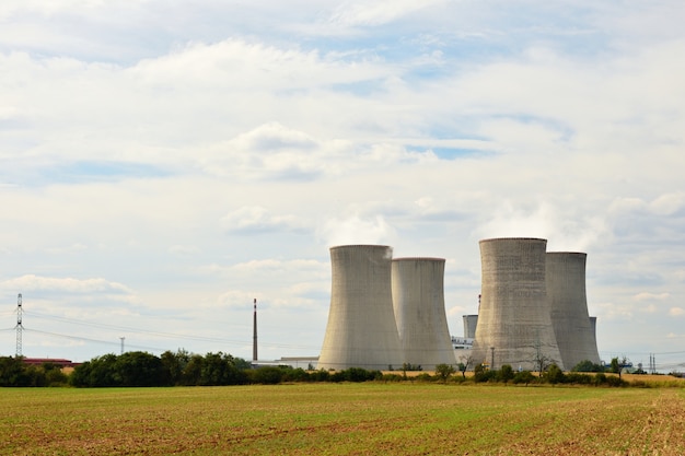 Photo landscape with nuclear power. dukovany czech republic - europe. natural ecological background.