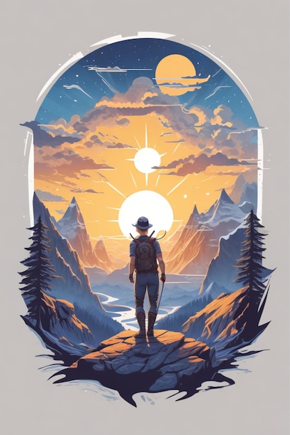 Landscape with one man vector tshirt design 12