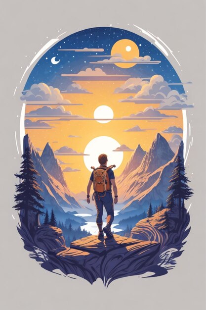 Landscape with one man vector tshirt design 18