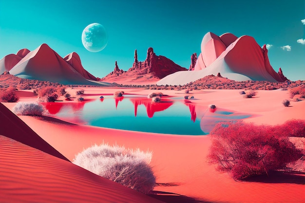 Landscape with pink desert landscape.