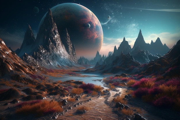 A landscape with a planet and a planet