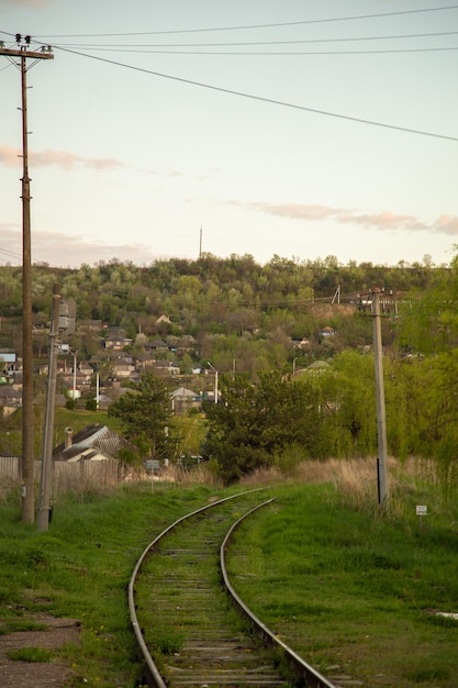 landscape with railway atmospheric photo horizon at sunset