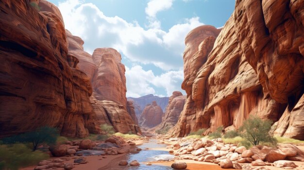 a landscape with a river in the desert