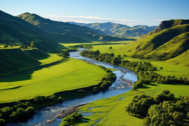 Photo landscape with river and mountains generative ai