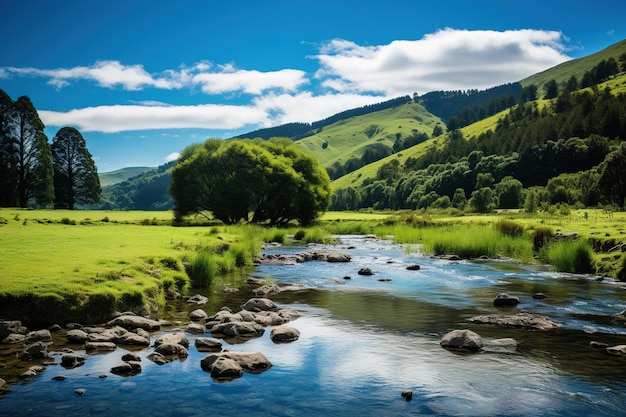 landscape with river and mountains Generative Ai