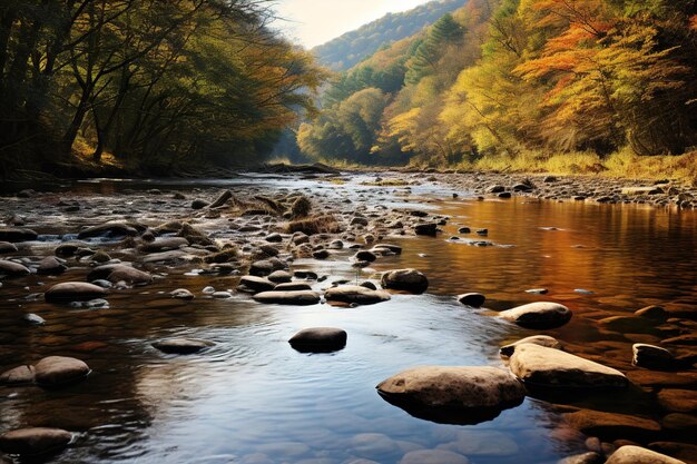 Photo landscape with river and mountains generative ai