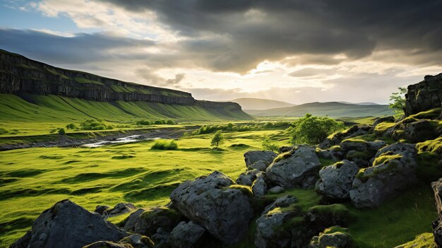 Photo a landscape with a river running through it