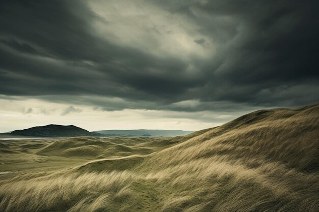 Photo landscape with sand dunes dark day