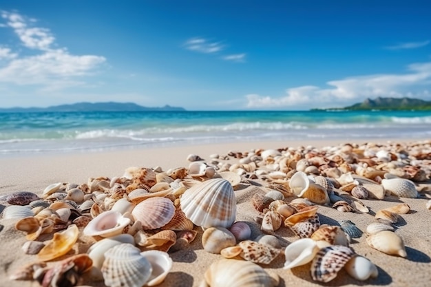 熱帯のビーチで貝殻のある風景