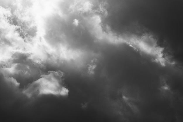 Landscape with sky and storm clouds, black and white