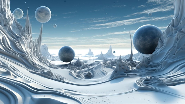 A landscape with snow and planets Generative AI Art