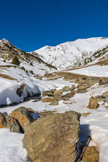 Landscape with snow and rivers in thepyrenees