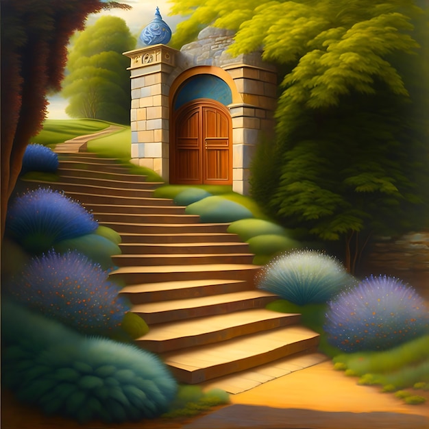 Landscape with stairs and a door